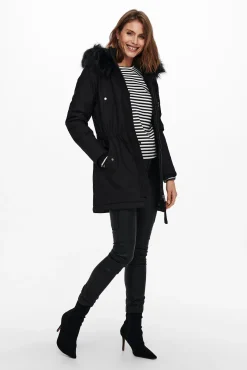 Only Abrigo Con Capucha De Pelo Negro Outlet