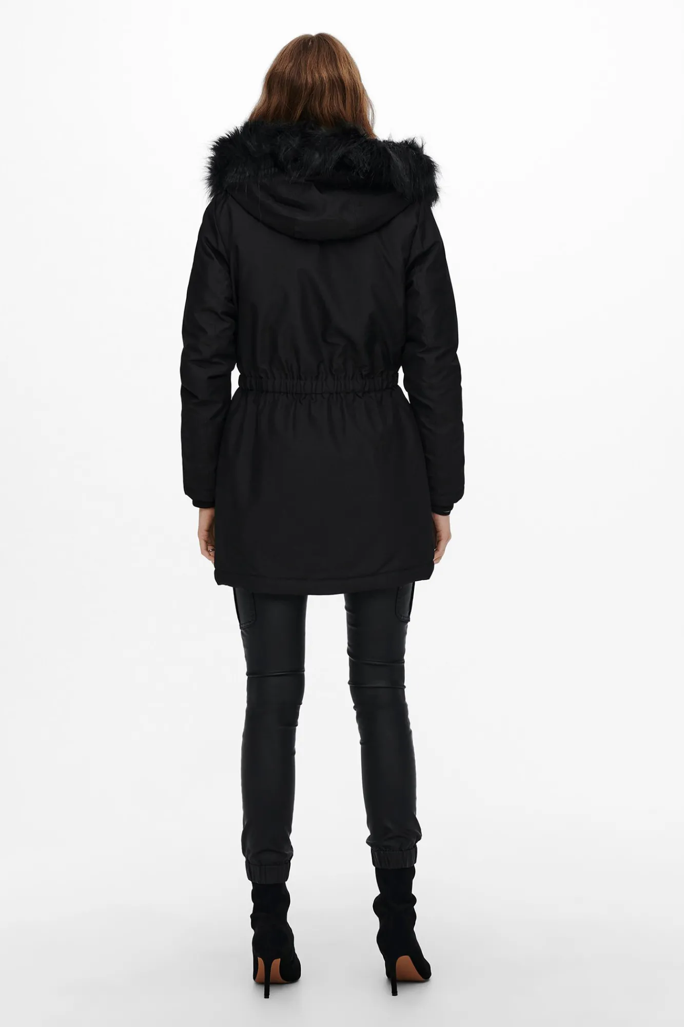 Only Abrigo Con Capucha De Pelo Negro Outlet