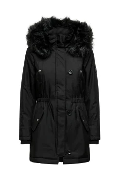 Only Abrigo Con Capucha De Pelo Negro Outlet
