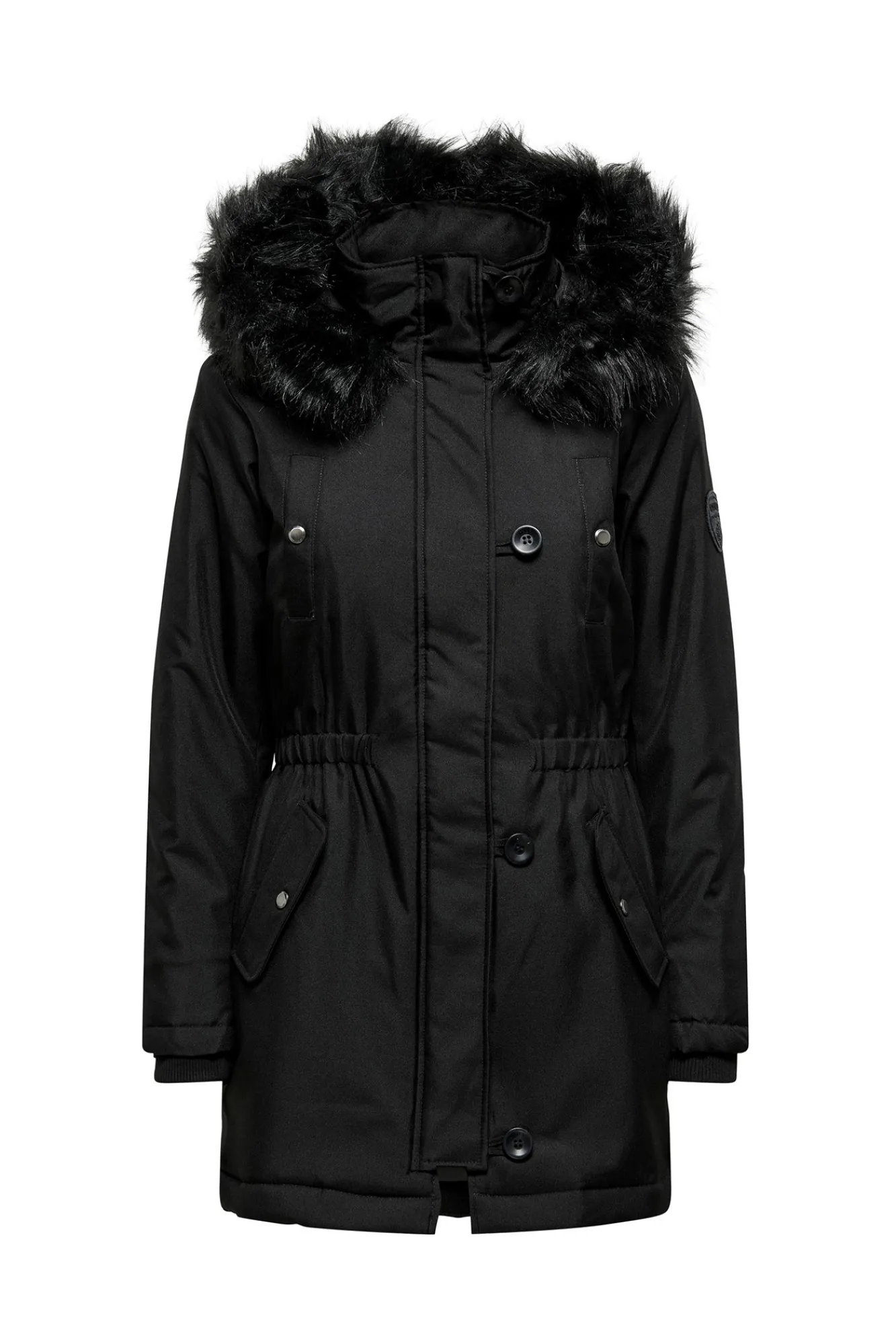 Only Abrigo Con Capucha De Pelo Negro Outlet