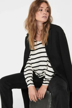 Only Abrigo De Mujer Con Cuello De Solapa Y Botones Negro Online