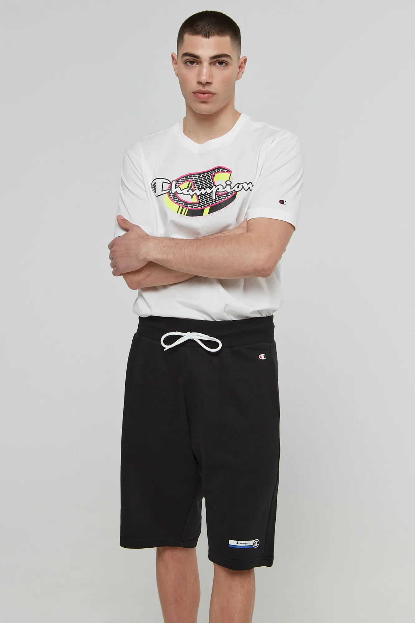Champion Bermudas De Algodon Y Cinta Con Logotipo Negro New