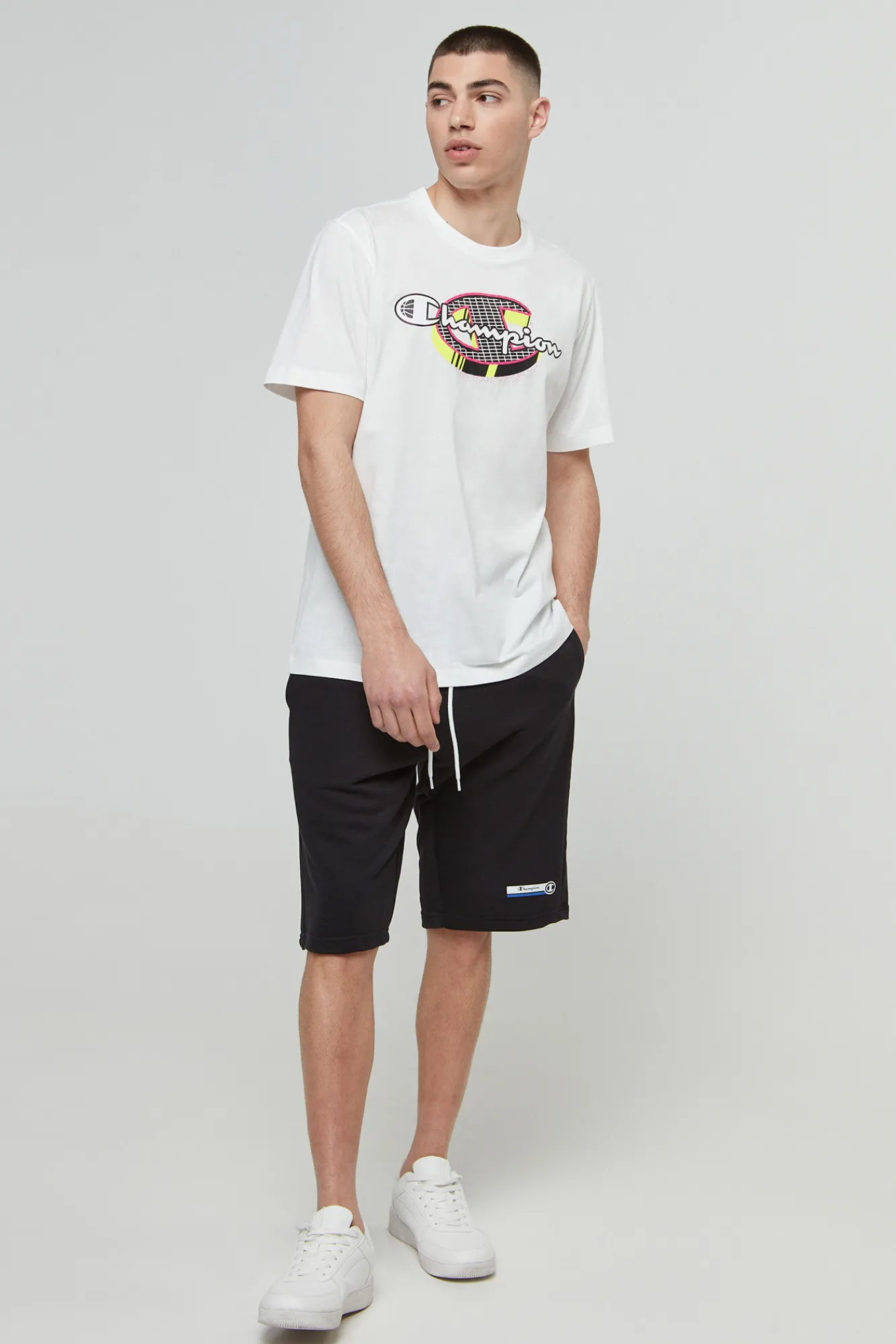 Champion Bermudas De Algodon Y Cinta Con Logotipo Negro New