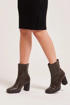Pimkie Botines De Punta Cuadrada Efecto Cocodrilo Marron Claro Discount