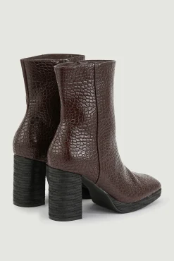 Pimkie Botines De Punta Cuadrada Efecto Cocodrilo Marron Claro Discount