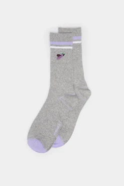 * Calcetin Alto Canale Bordado Gris Medio New