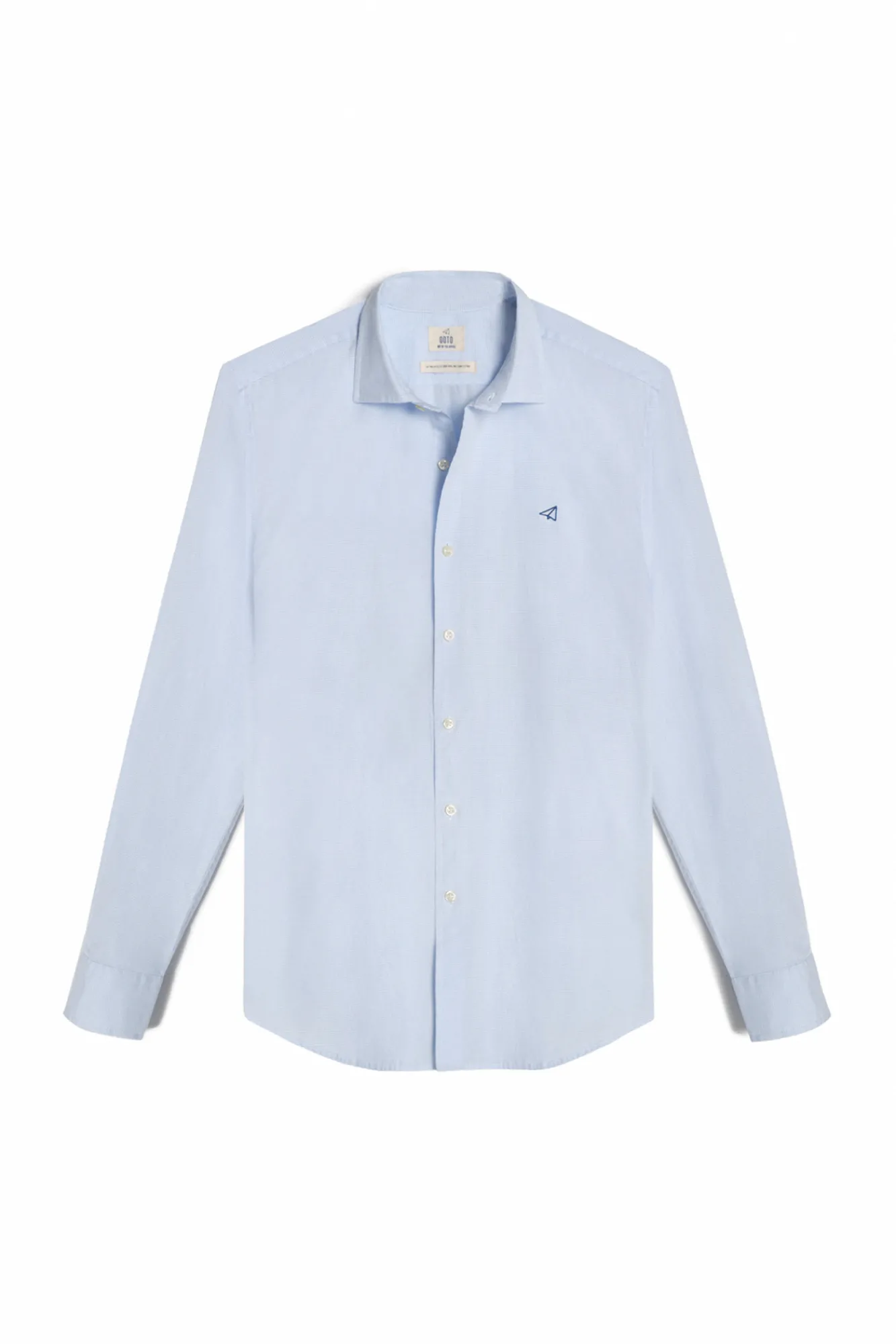 Ooto Camisa Cuadro Vichy Pequeno, Manga Larga Azul Hot