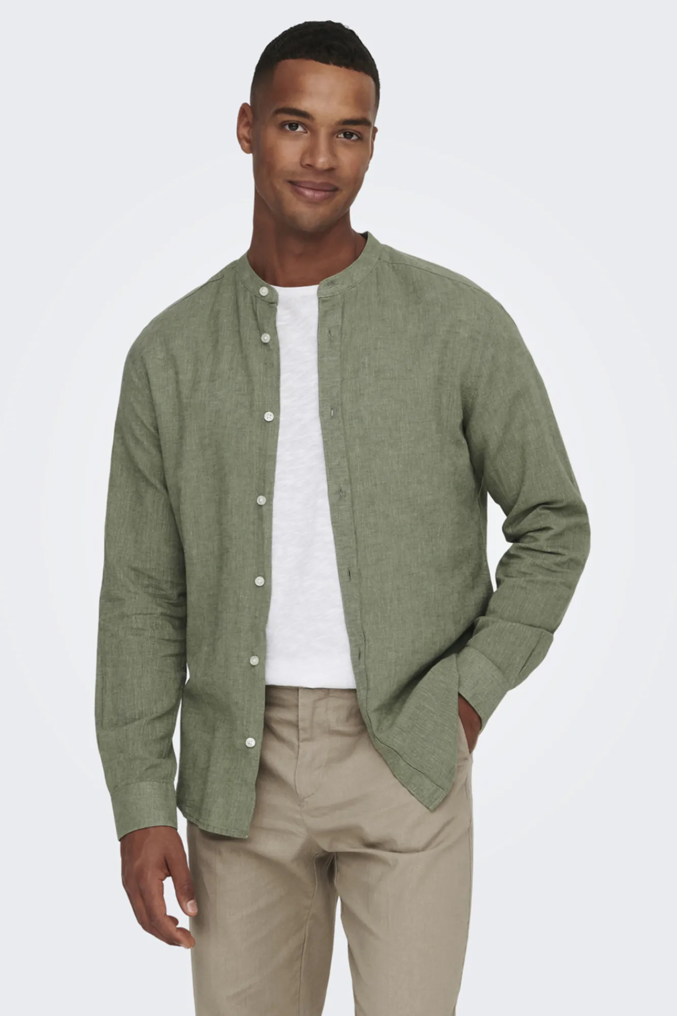 Only & Sons Camisa Cuello Mao Verde