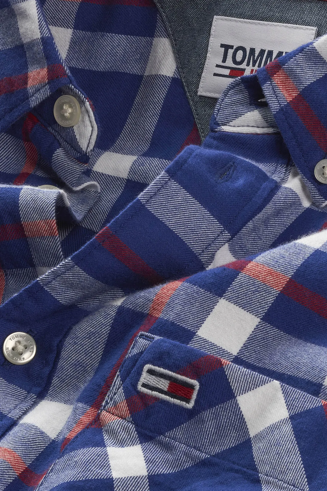 Tommy Jeans Camisa De Cuadros Con Bolsillo Azul Oscuro Clearance