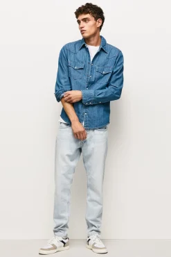 Pepe Jeans Camisa Denim De Hombre Manga Larga. Azul Medio Sale
