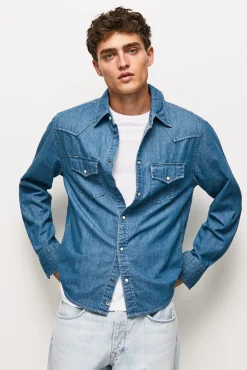 Pepe Jeans Camisa Denim De Hombre Manga Larga. Azul Medio Sale