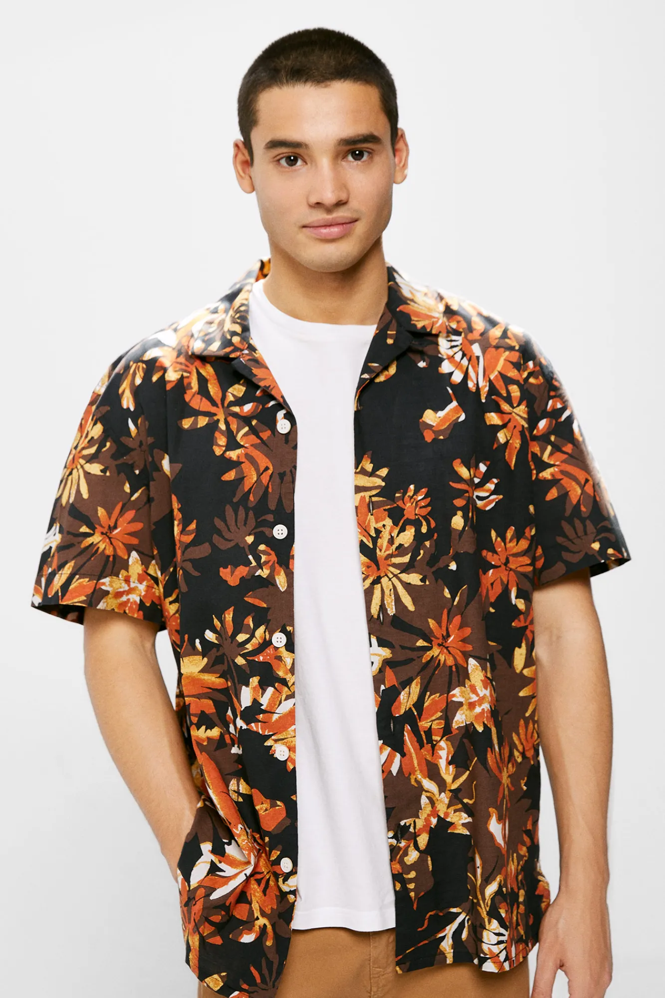 * Camisa Estampada Marron Oscuro Discount