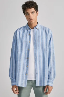 * Camisa Ligera Rayas Estampado Azul New