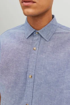 Jack & Jones Camisa Linho Slim Azul Medio Clearance