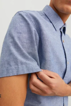 Jack & Jones Camisa Linho Slim Azul Medio Clearance