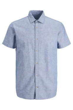 Jack & Jones Camisa Linho Slim Azul Medio Clearance
