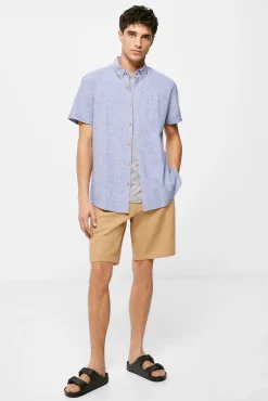 * Camisa Lino Azul Medio Outlet