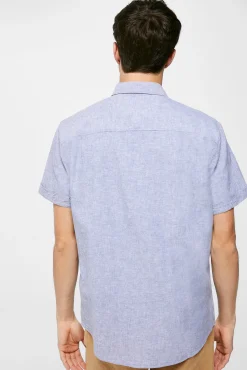 * Camisa Lino Azul Medio Outlet