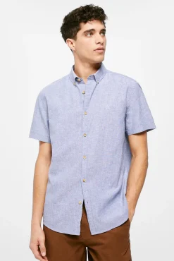 * Camisa Lino Azul Medio Outlet