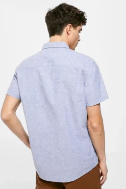 * Camisa Lino Azul Medio Outlet