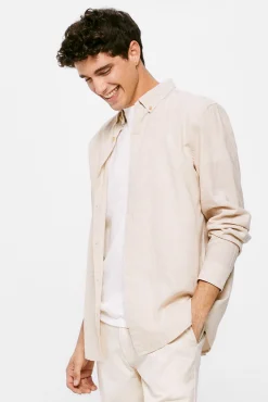 * Camisa Lino Color Marron Clearance