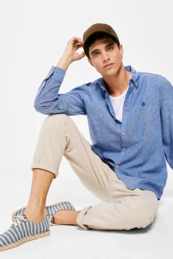 * Camisa Lino Color Azul Clearance