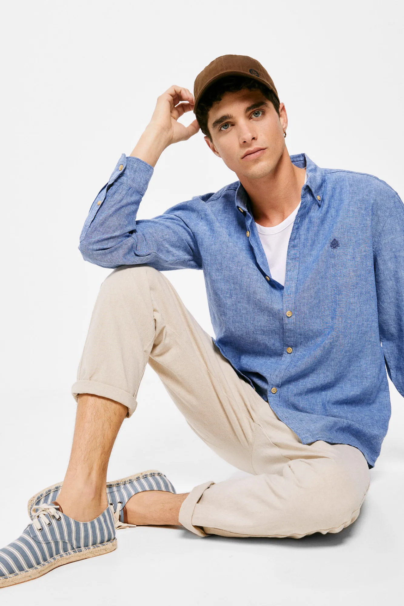 * Camisa Lino Color Azul Clearance