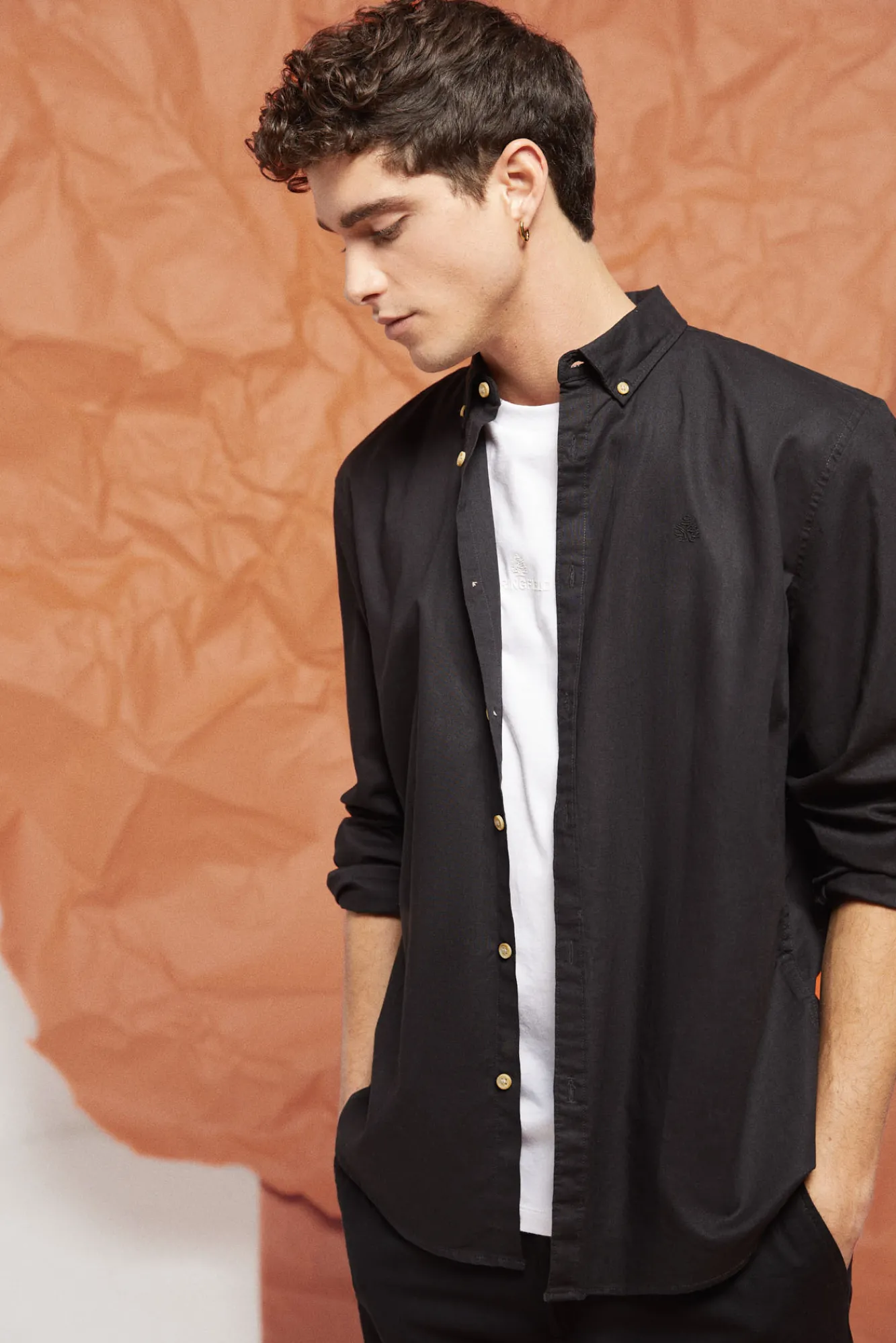 * Camisa Lino Color Negro Sale