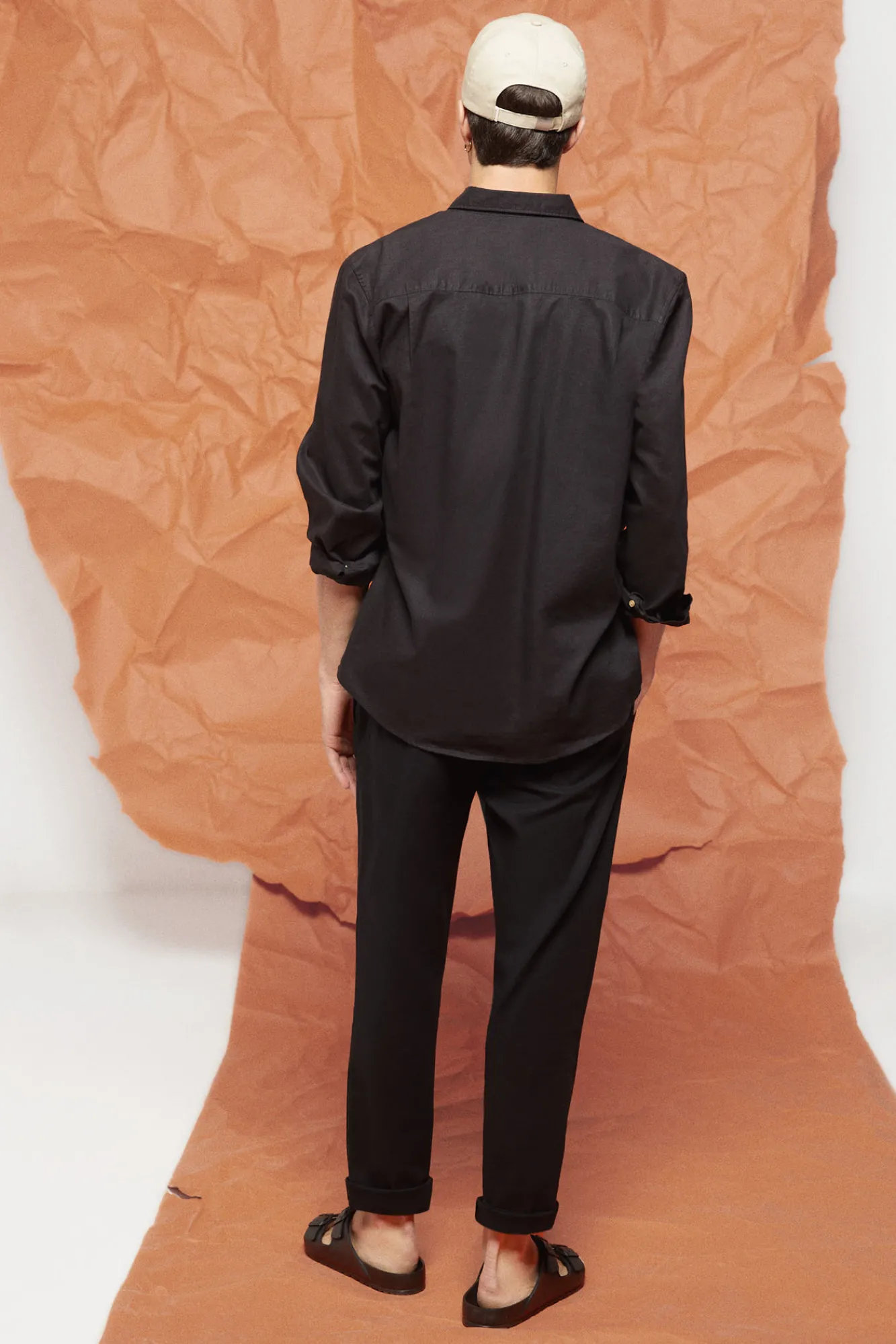 * Camisa Lino Color Negro Sale