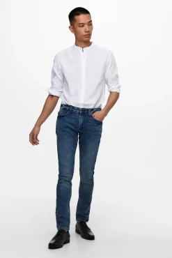 Only & Sons Camisa Lino Cuello Mao Blanco Online