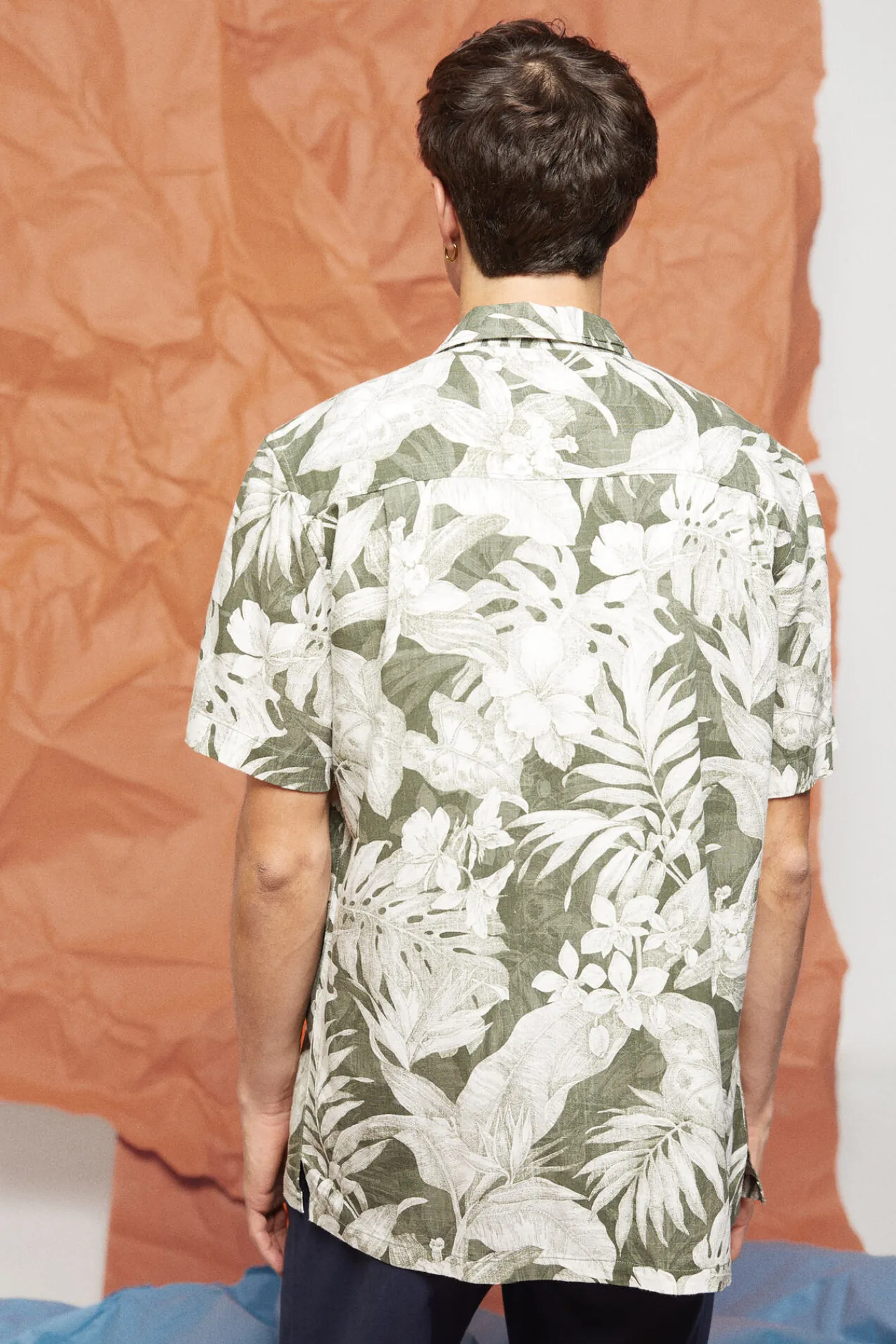 * Camisa Lino Estampada Gris Oscuro Clearance