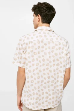 * Camisa Lino Estampada Beige New