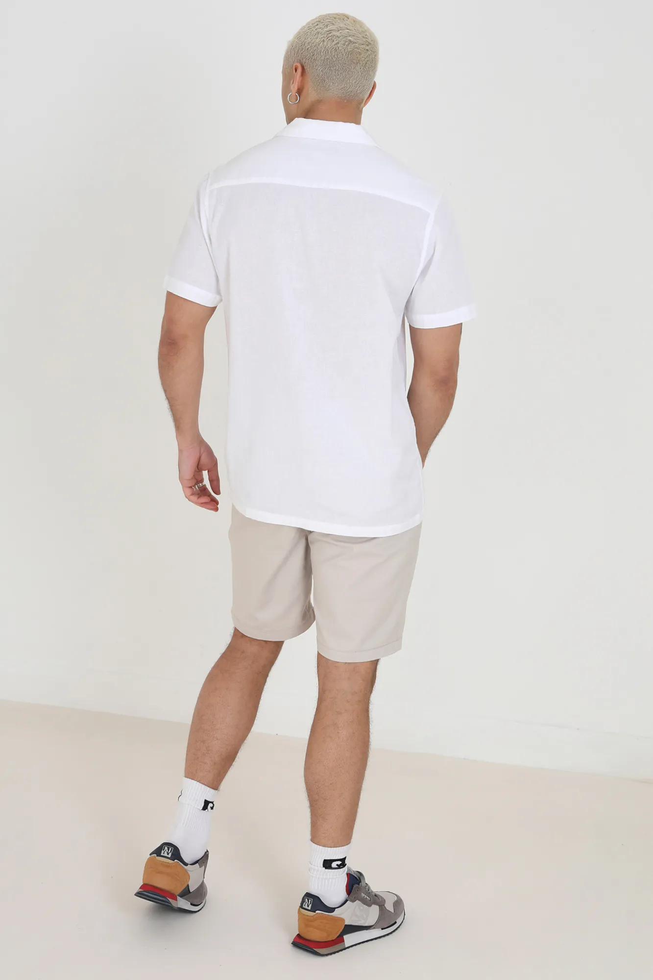Brave Soul Camisa Lino Lisa Manga Corta Blanco Clearance
