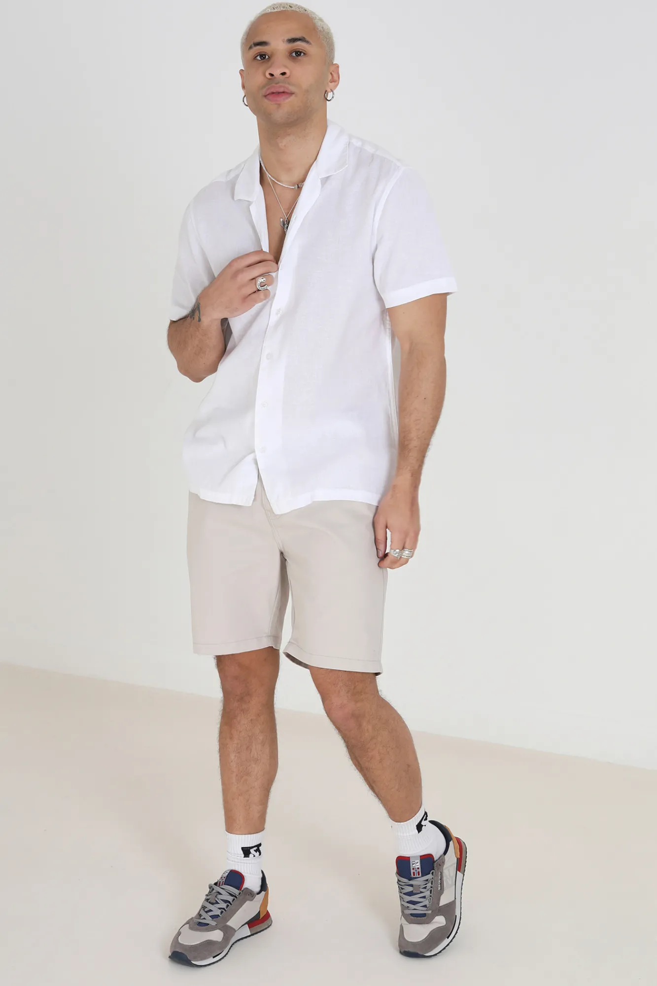 Brave Soul Camisa Lino Lisa Manga Corta Blanco Clearance