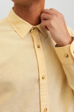 Jack & Jones Camisa Lino Manga Larga Amarillo Online