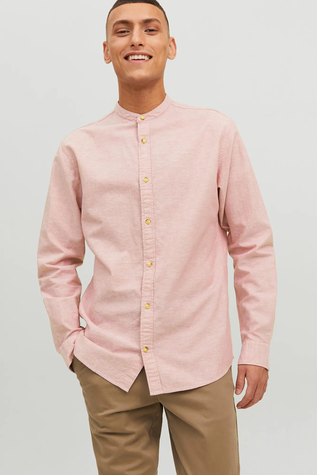 Jack & Jones Camisa Lino Manga Larga Gris Medio Best