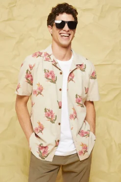 * Camisa Lino Mao Beige Medio New
