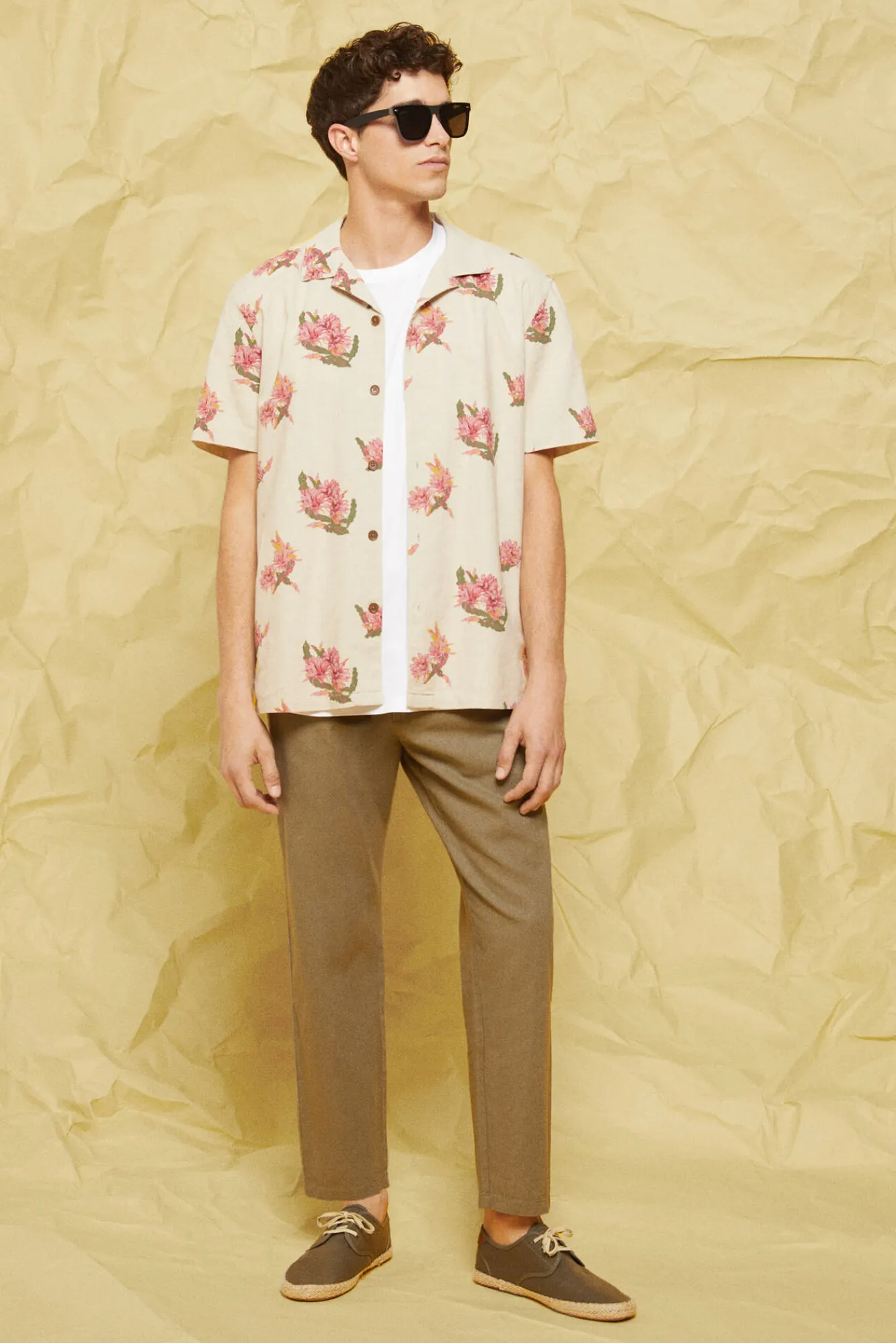 * Camisa Lino Mao Beige Medio New