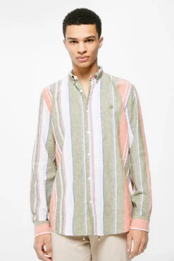 * Camisa Lino Rayas Estampado Verde New