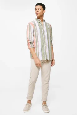 * Camisa Lino Rayas Estampado Verde New