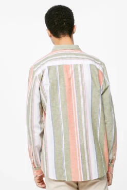 * Camisa Lino Rayas Estampado Verde New