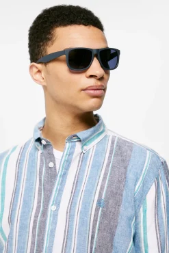 * Camisa Lino Rayas Azul Medio Discount