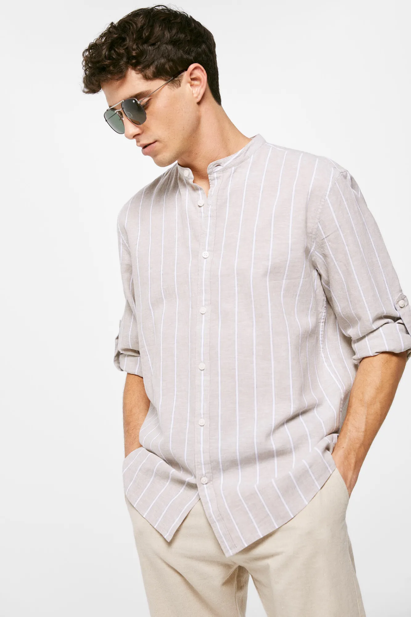* Camisa Lino Rayas Marron Hot