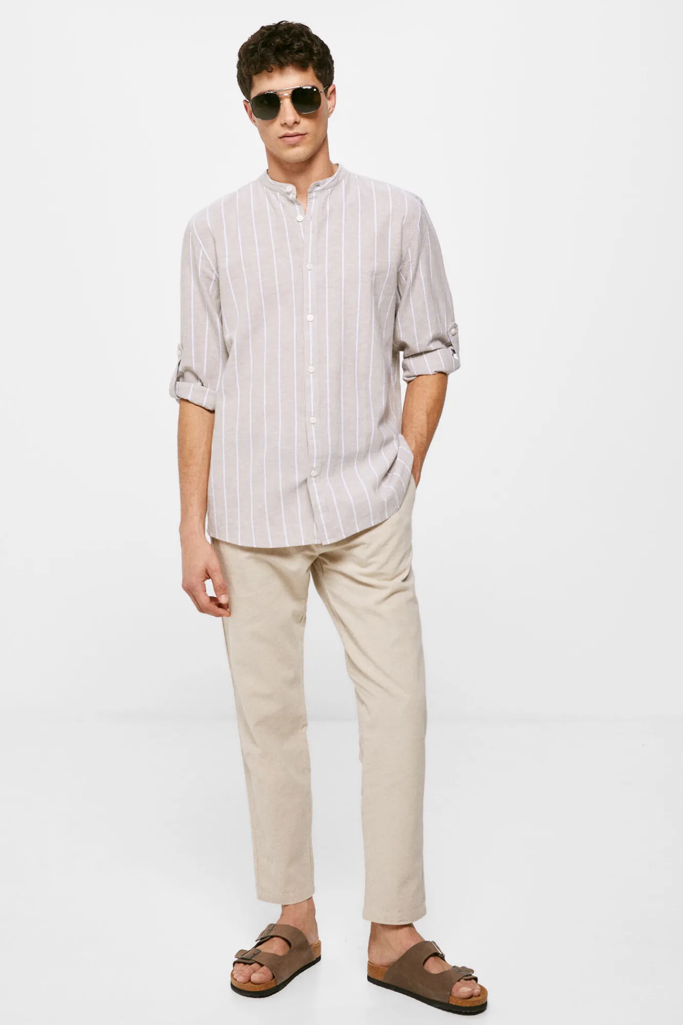 * Camisa Lino Rayas Marron Hot