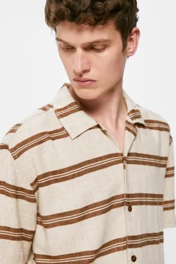 * Camisa Lino Rayas Beige Medio Outlet