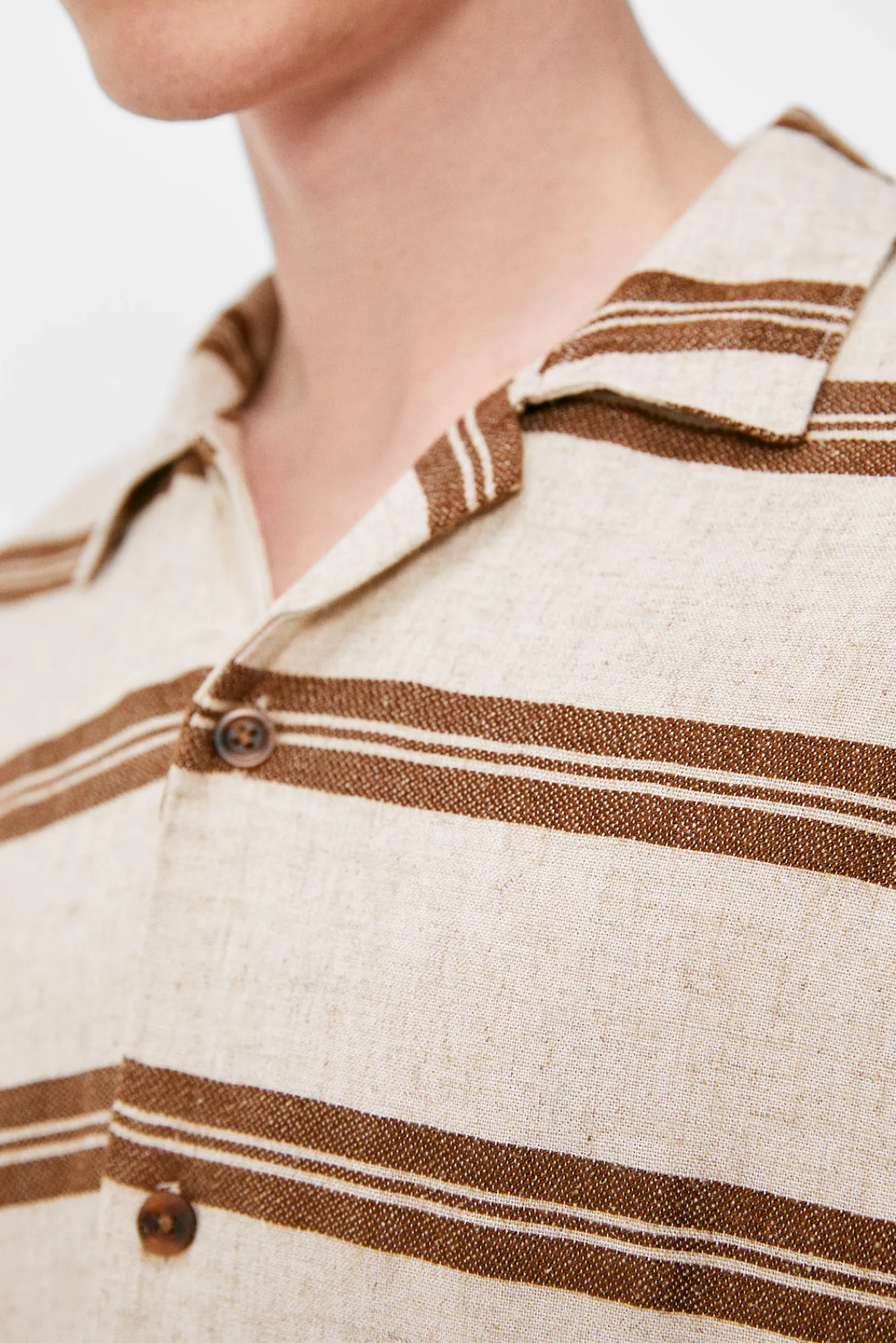 * Camisa Lino Rayas Beige Medio Outlet