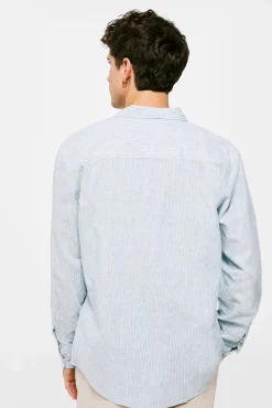 * Camisa Lino Rayas Azul Clearance