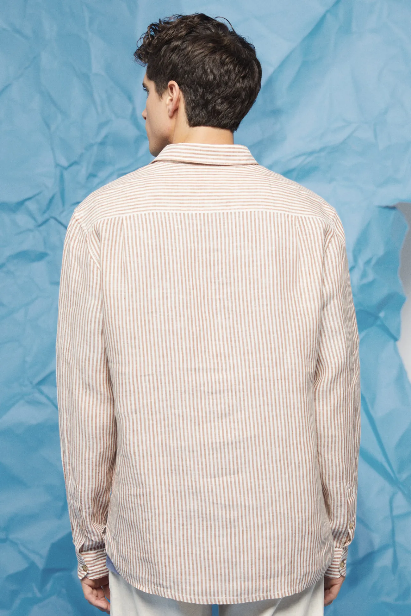 * Camisa Lino Rayas Marron Medio Sale