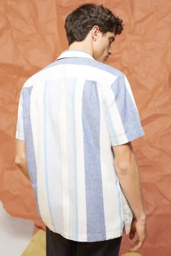 * Camisa Lino Rayas Azul Medio Hot