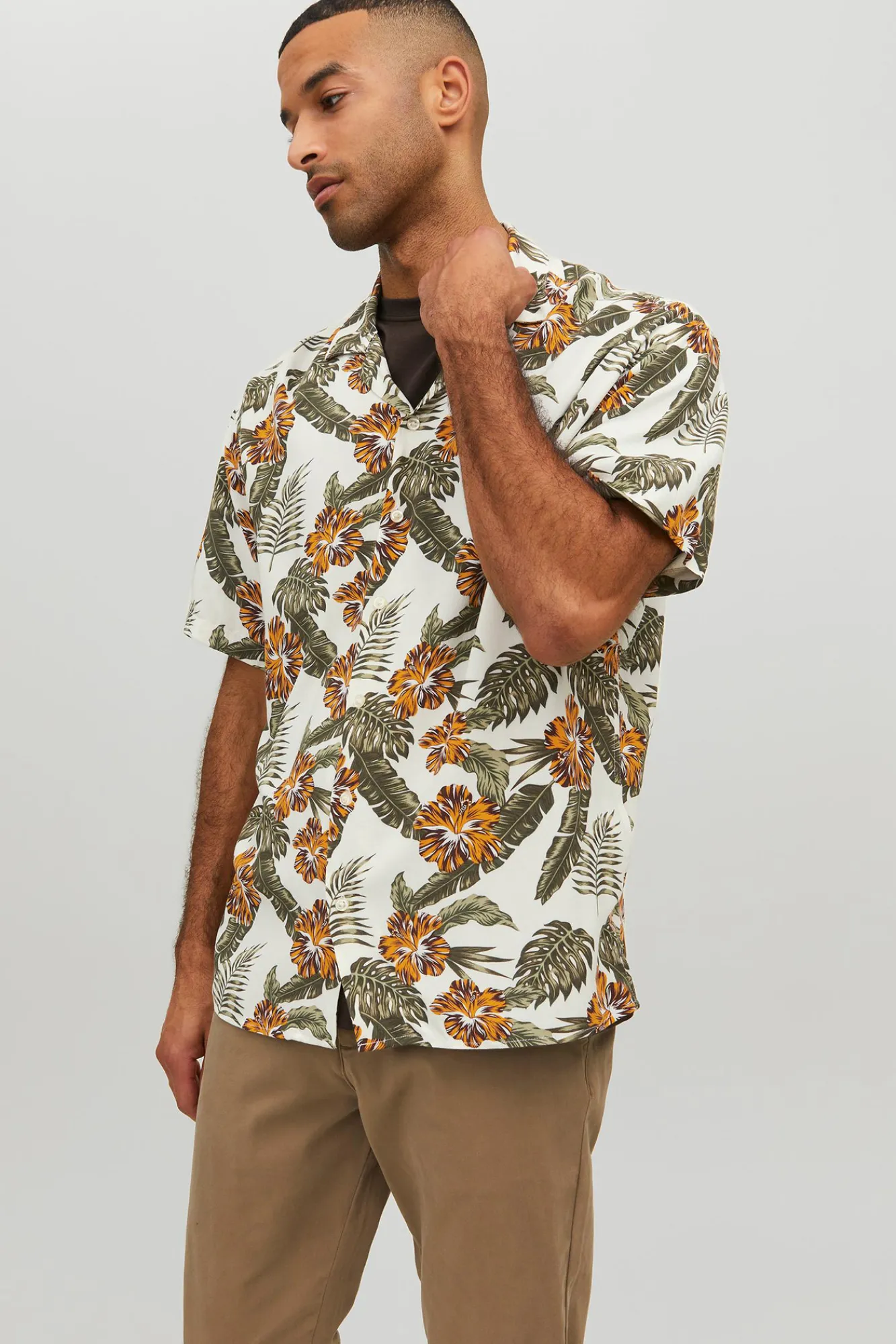 Jack & Jones Camisa Manga Corta Print Floral Blanco Discount